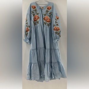 NWT Samant Chauhan Women's Blue Embroidered Maxi Dress - Size 1X